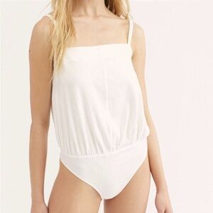 Free People White Ribbed Bodysuit